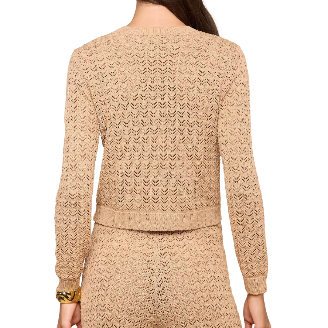 Orla Pointelle Knit Cardigan in Light Cappuccino/Gold
