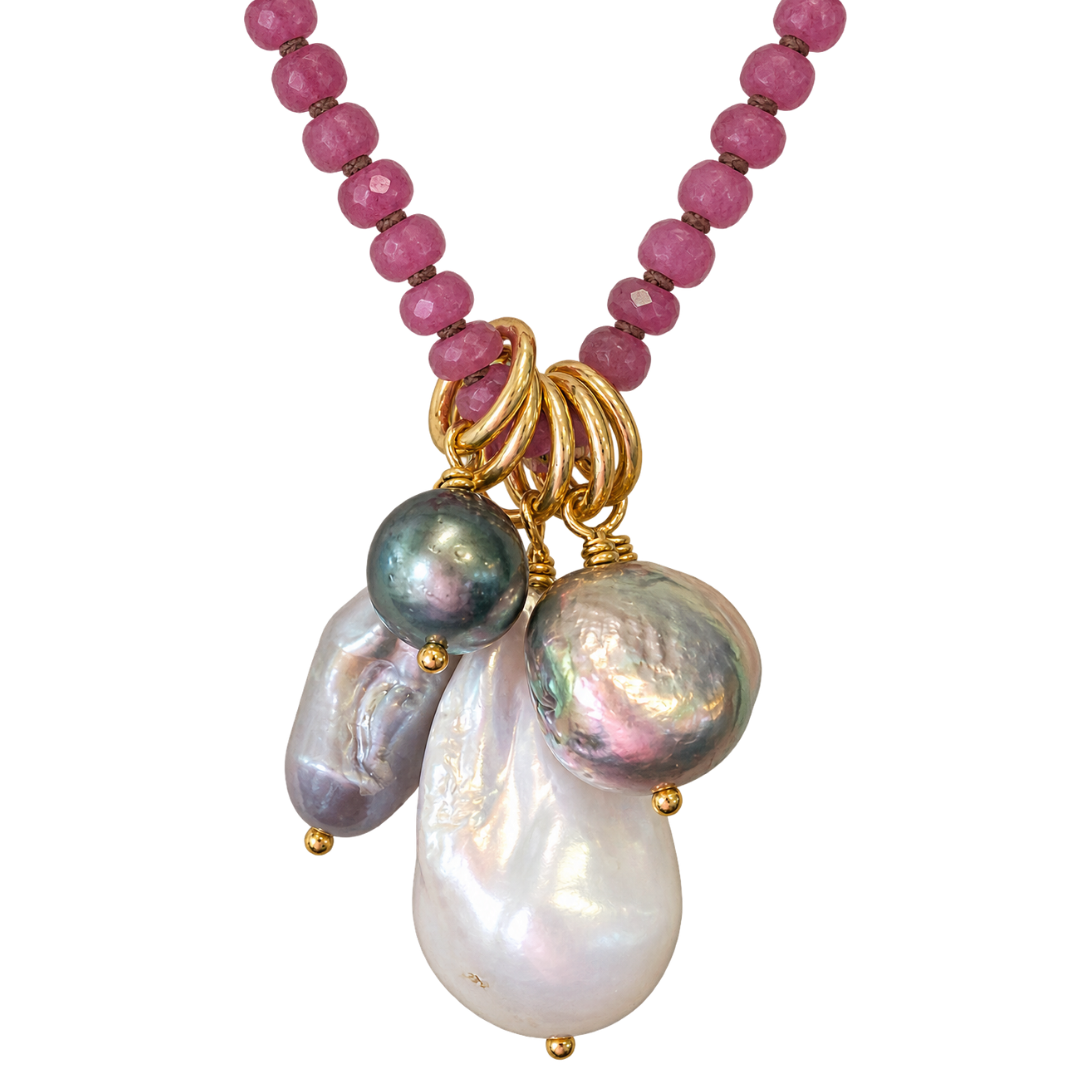 Ruby Pearls Baroque Keshi &amp; Tahitian 34" Necklace