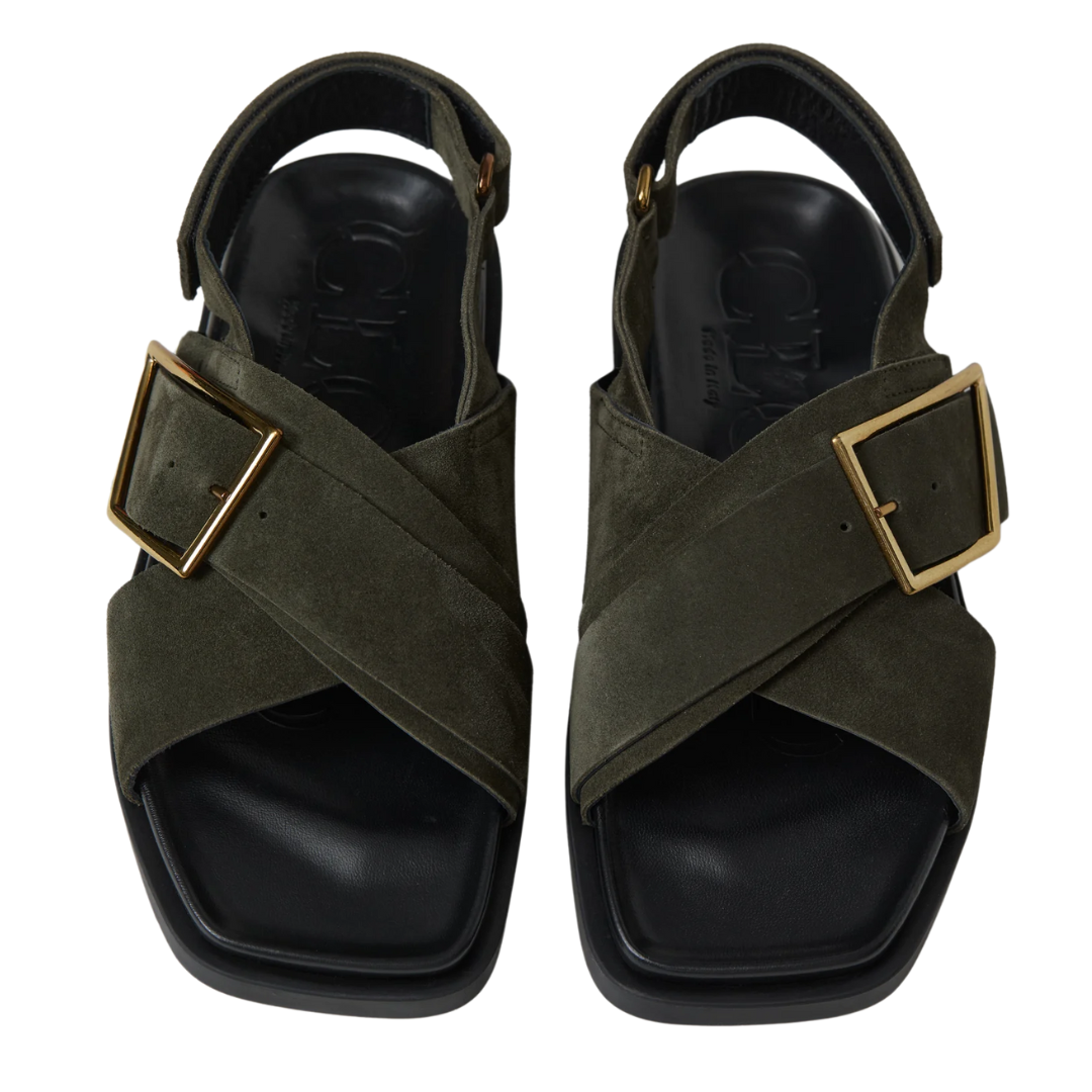 Suede Sandals in Chino Green
