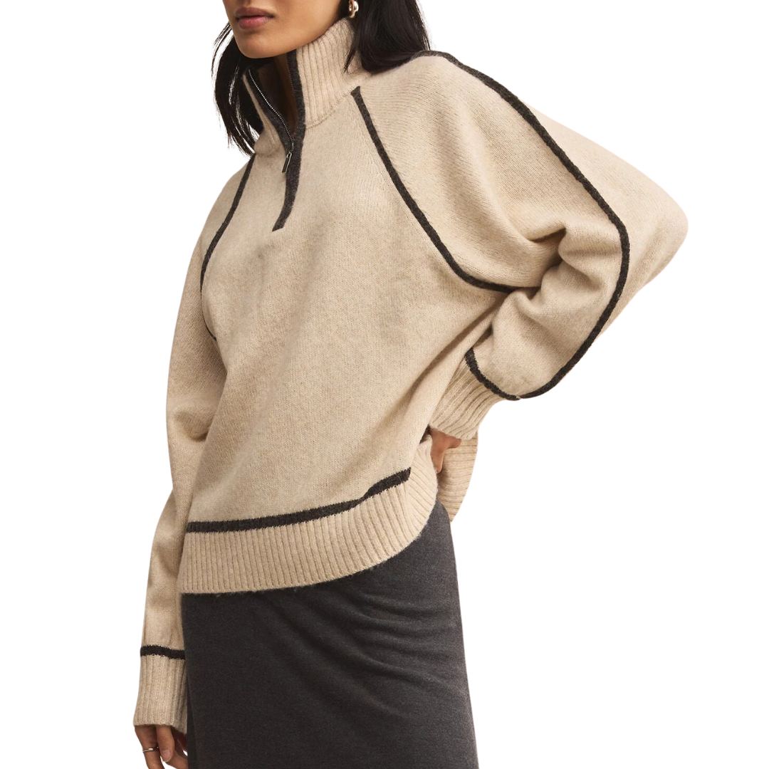 Alps Half Zip Sweater in Light Oatmeal