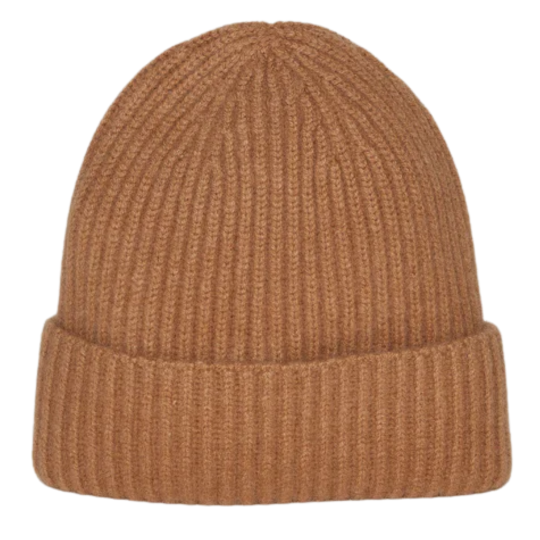 Cashmere Rib Beanie in Camel