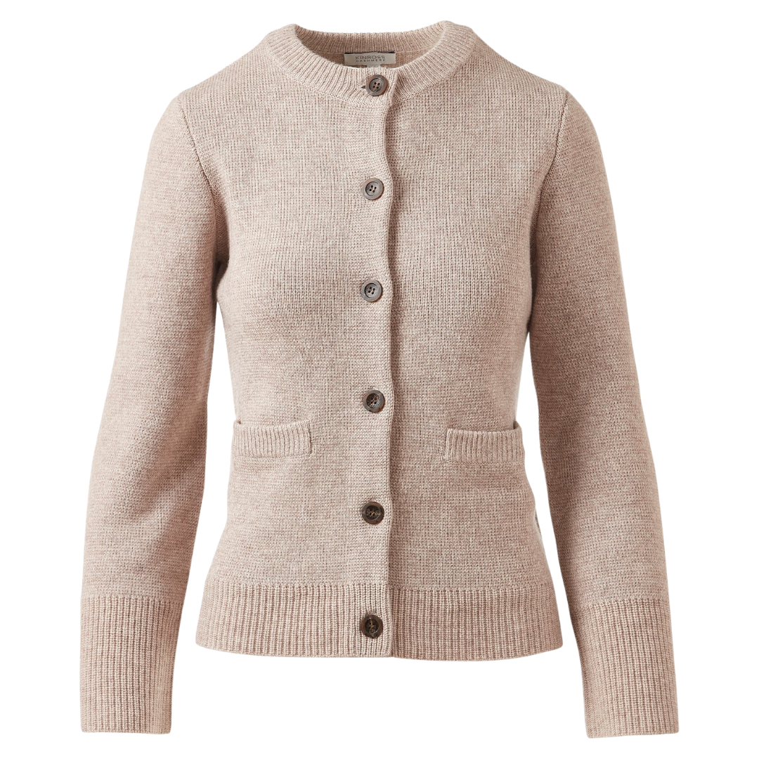 Doubleknit Fitted Crew Cardi in Taupe