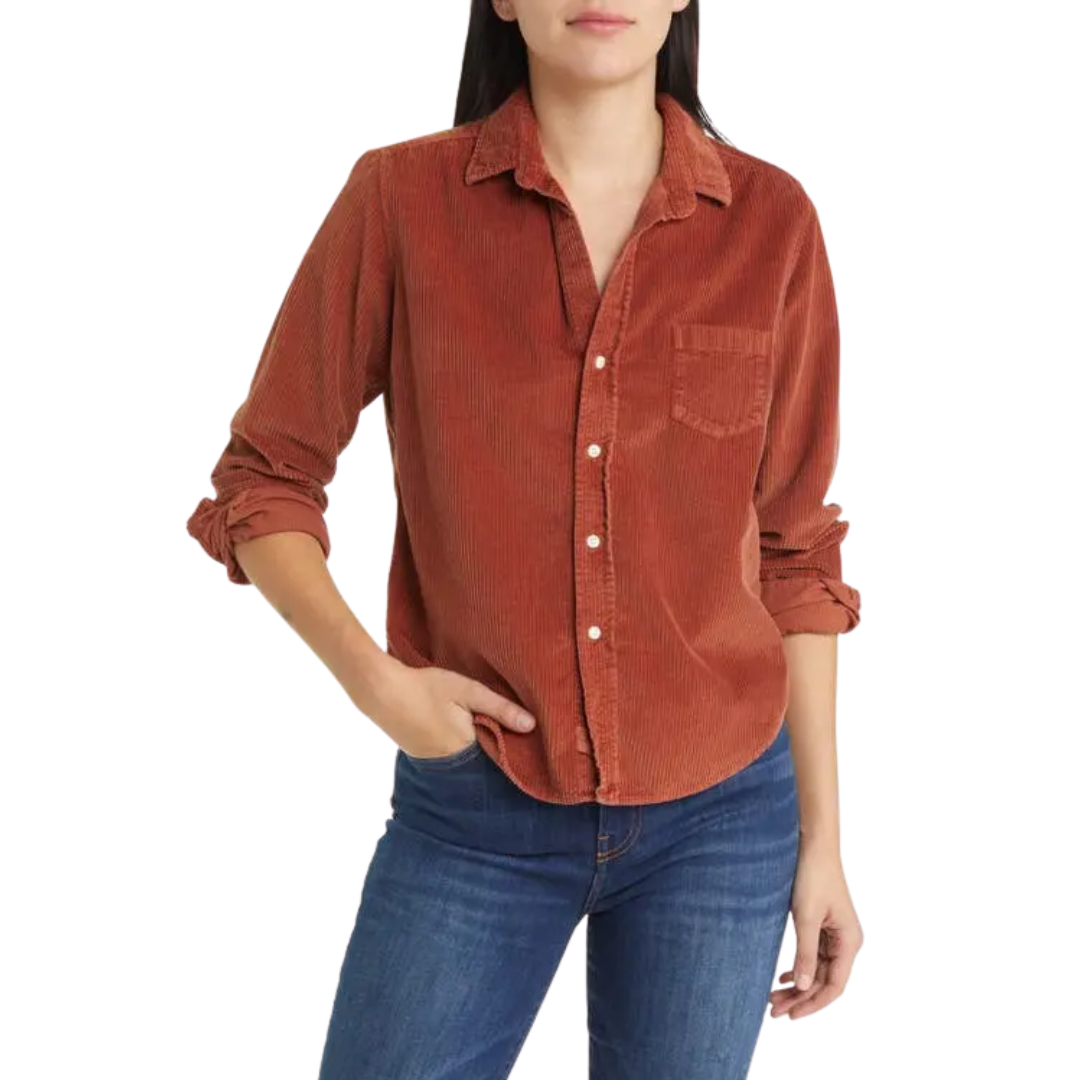 Barry Tailored Button-Up Shirt in Rust Corduroy