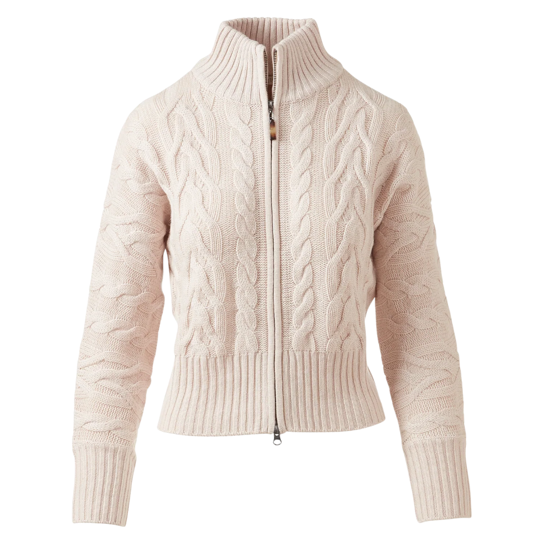 Luxe Cable Zip Cardigan in Canvas