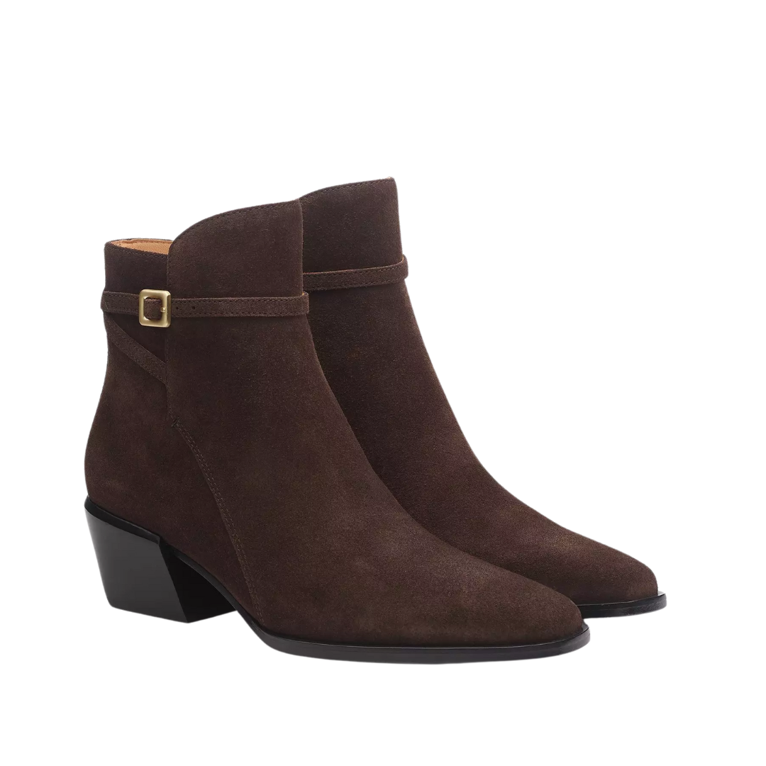 Joni Suede Buckle Boots in Dark Espresso Suede