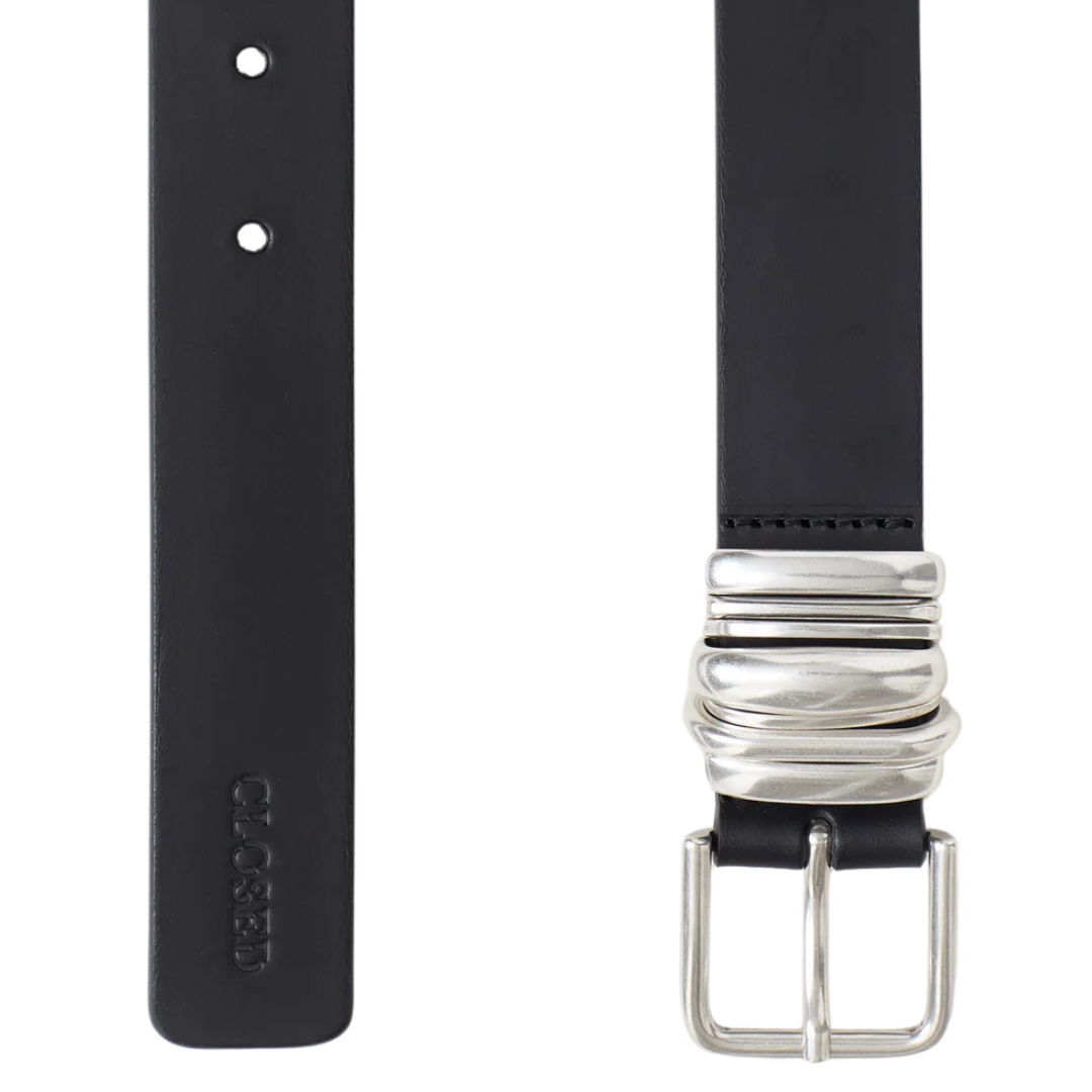 Leather Belt Silver Detail in Black