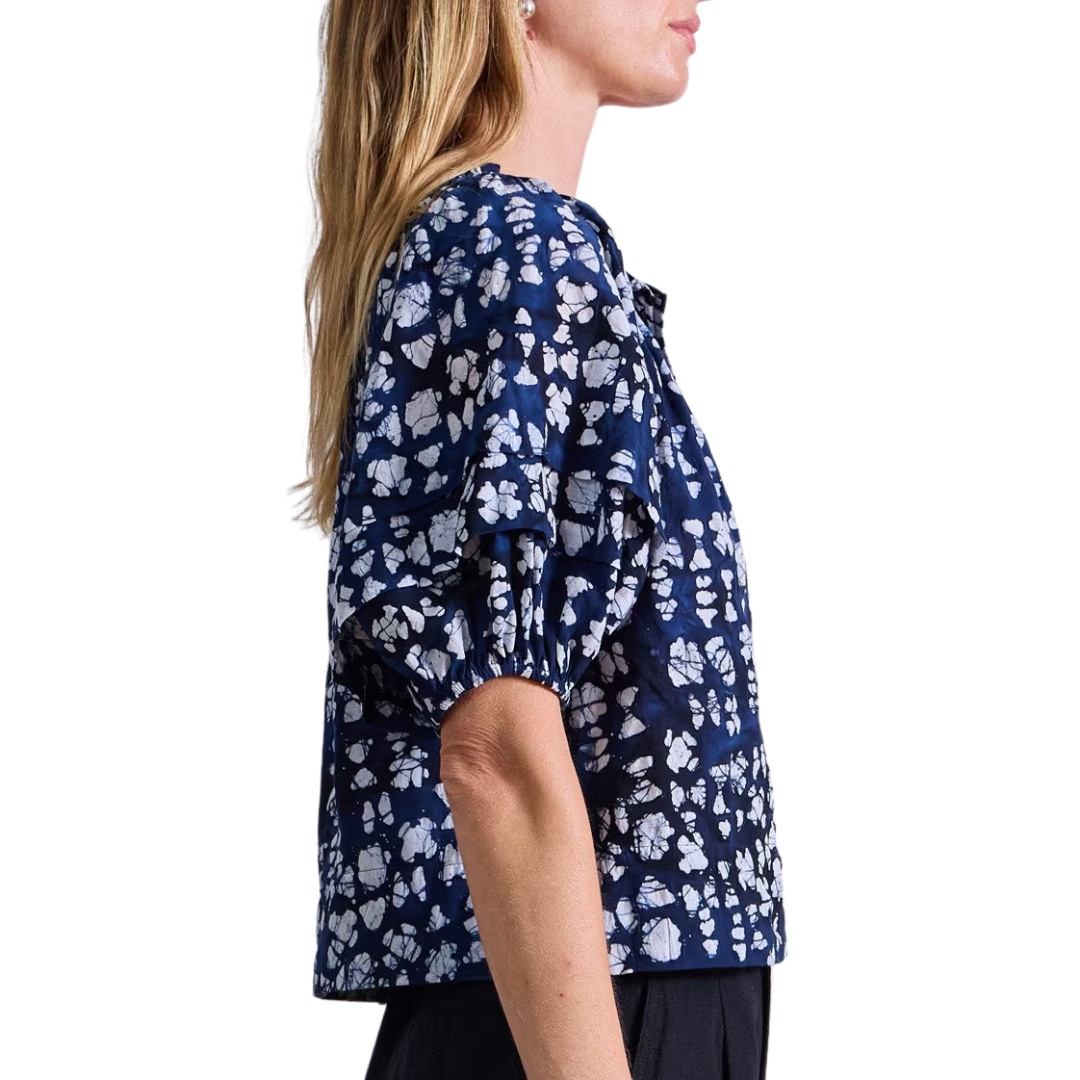 Caminitas Puff Sleeve Top in Batik Geo Indigo