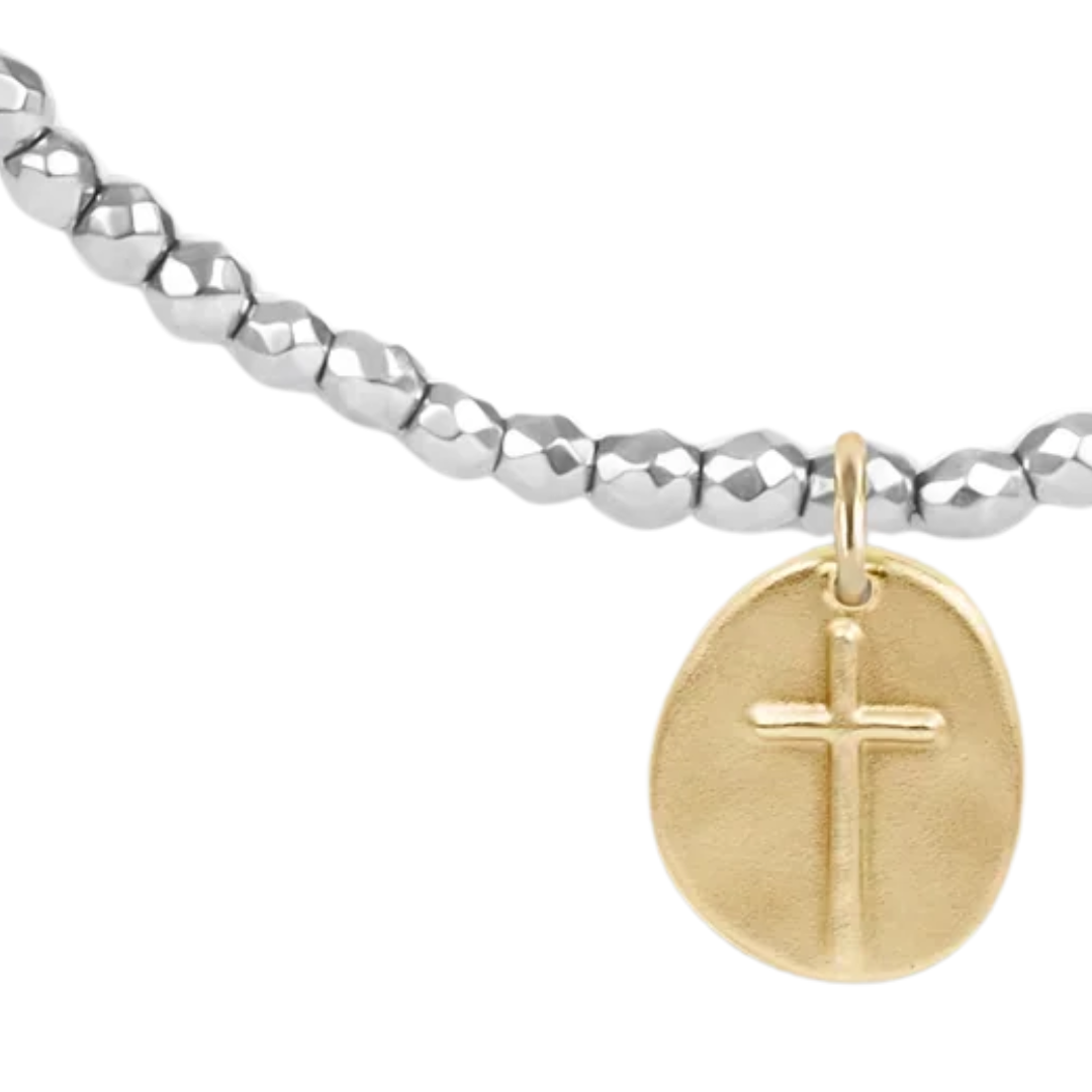 Silver Faceted Hematite 2MM Bracelet- Inspire Small Gold Charm