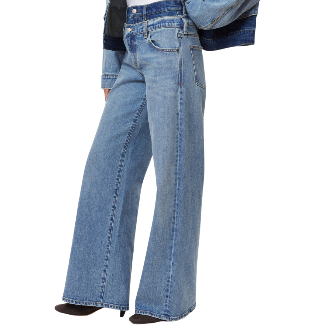 Gemma Double Waistband Wide Leg Jean in Coast