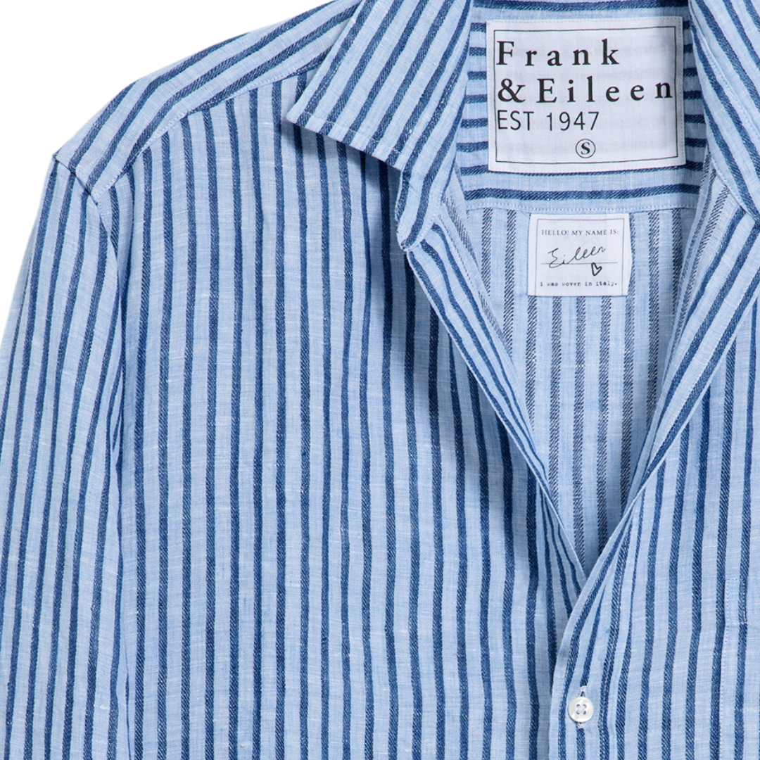 Eileen Relaxed Button Up in Blue, Navy Textured Stripe