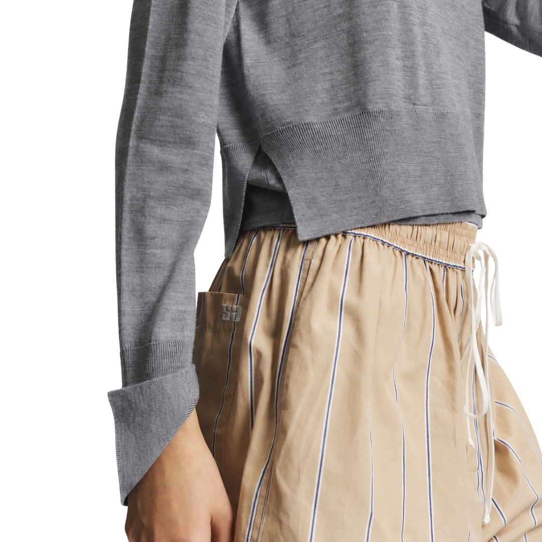 Elodie Layered Crewneck Knit in Dark Grey Heather