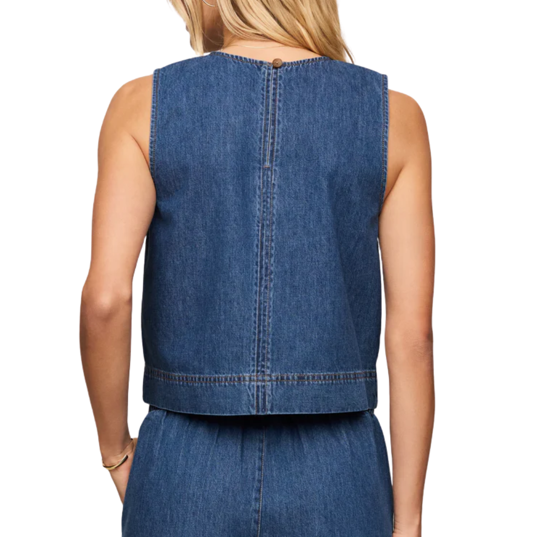 Sun Seeker Denim Cropped Tank in Deep Water