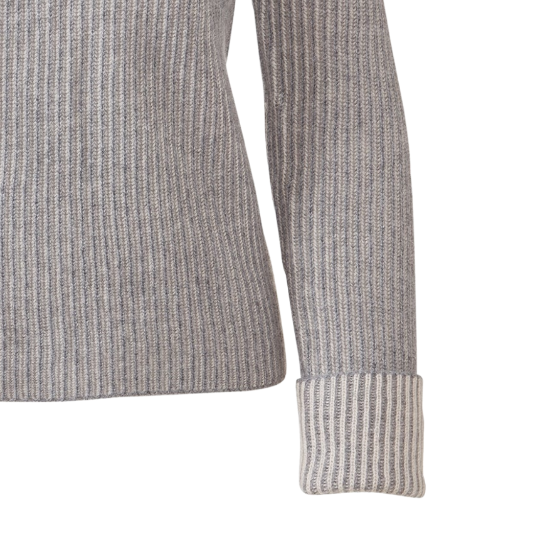 Cashmere Plaited Rib Vee in Granite/Agate