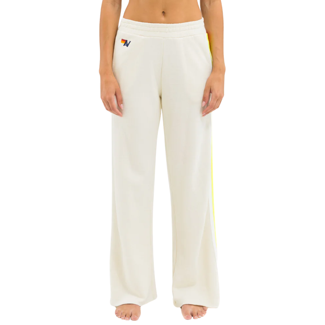 5 Stripe Wide Sweatpants in Vintage White/White Neon