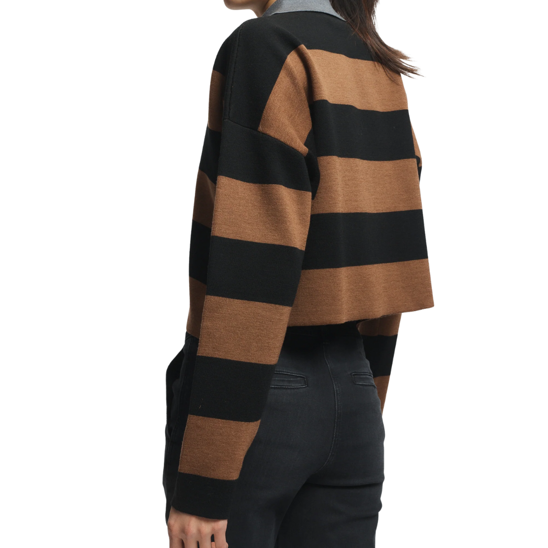 Samira Striped Polo in Black/Brown