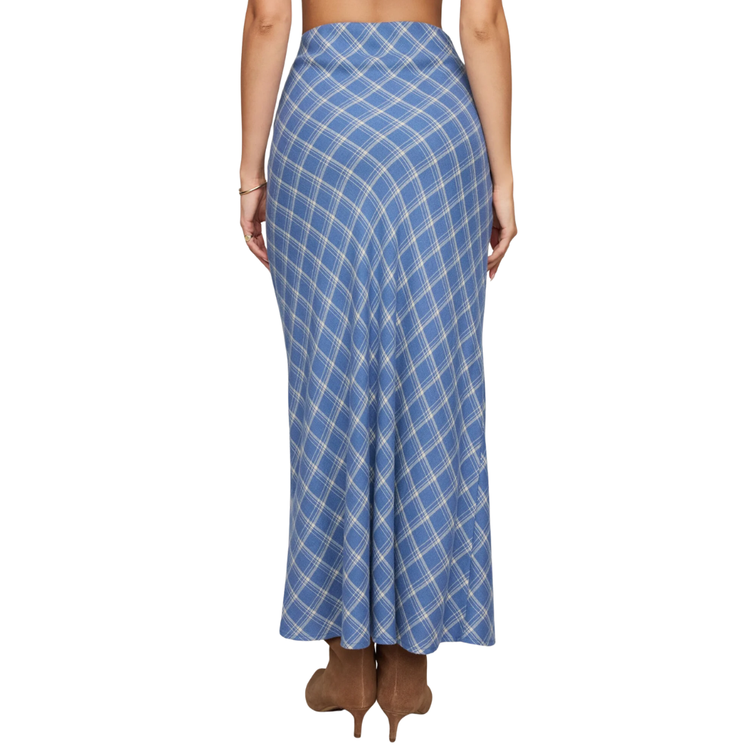 Europa Plaid Maxi Skirt in Mystic Blue