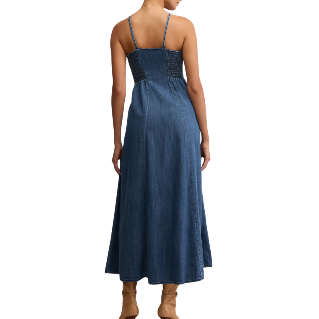 Angel Eyes Denim Midi Dress in Medium Indigo