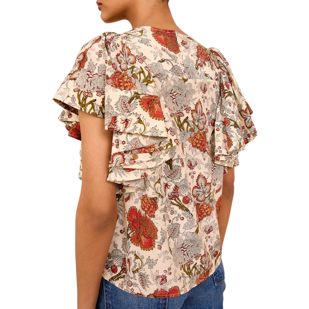 Lena Silk Flutter Sleeve Blouse in Wintergarden