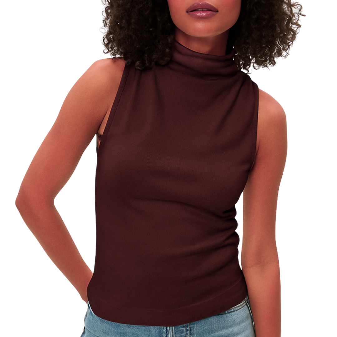 Chiara Drape Neck Tank in Espresso