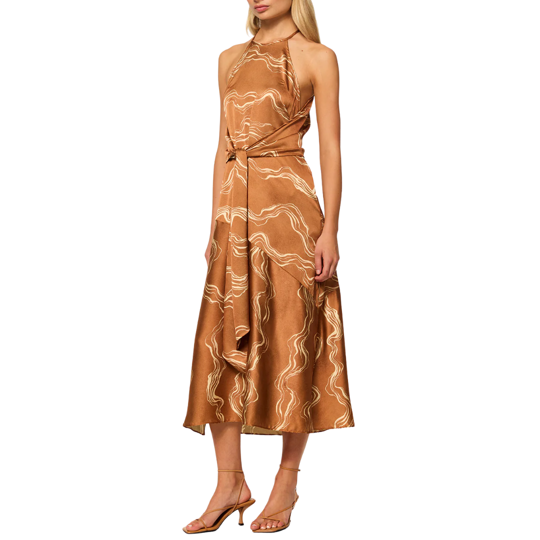 Lisa Dress in Copper Linear Wave