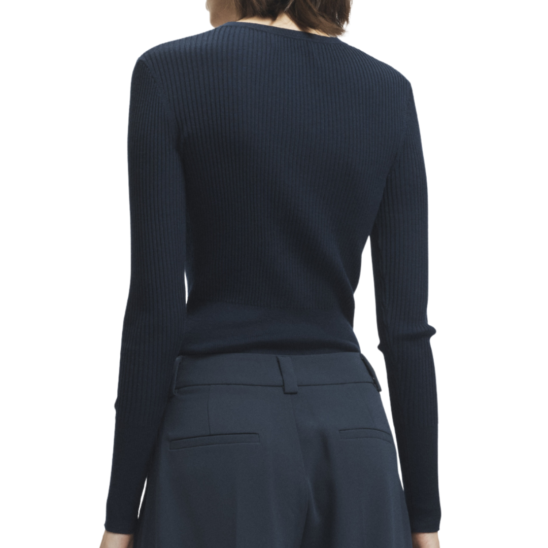 Braylon Rib Cardigan Sweater in Navy