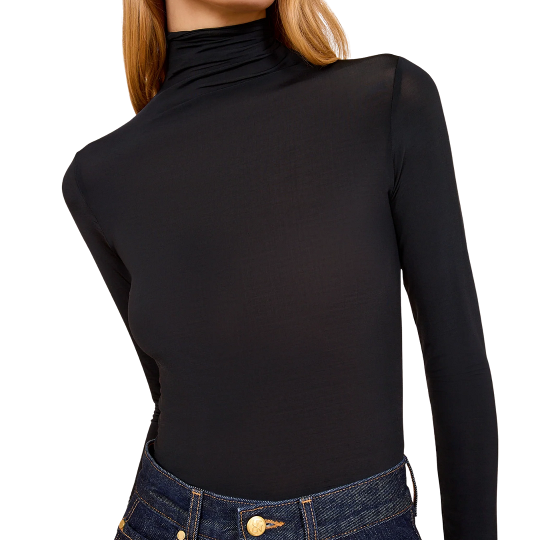 Aurelia Jersey Long Sleeve Turtleneck in Noir