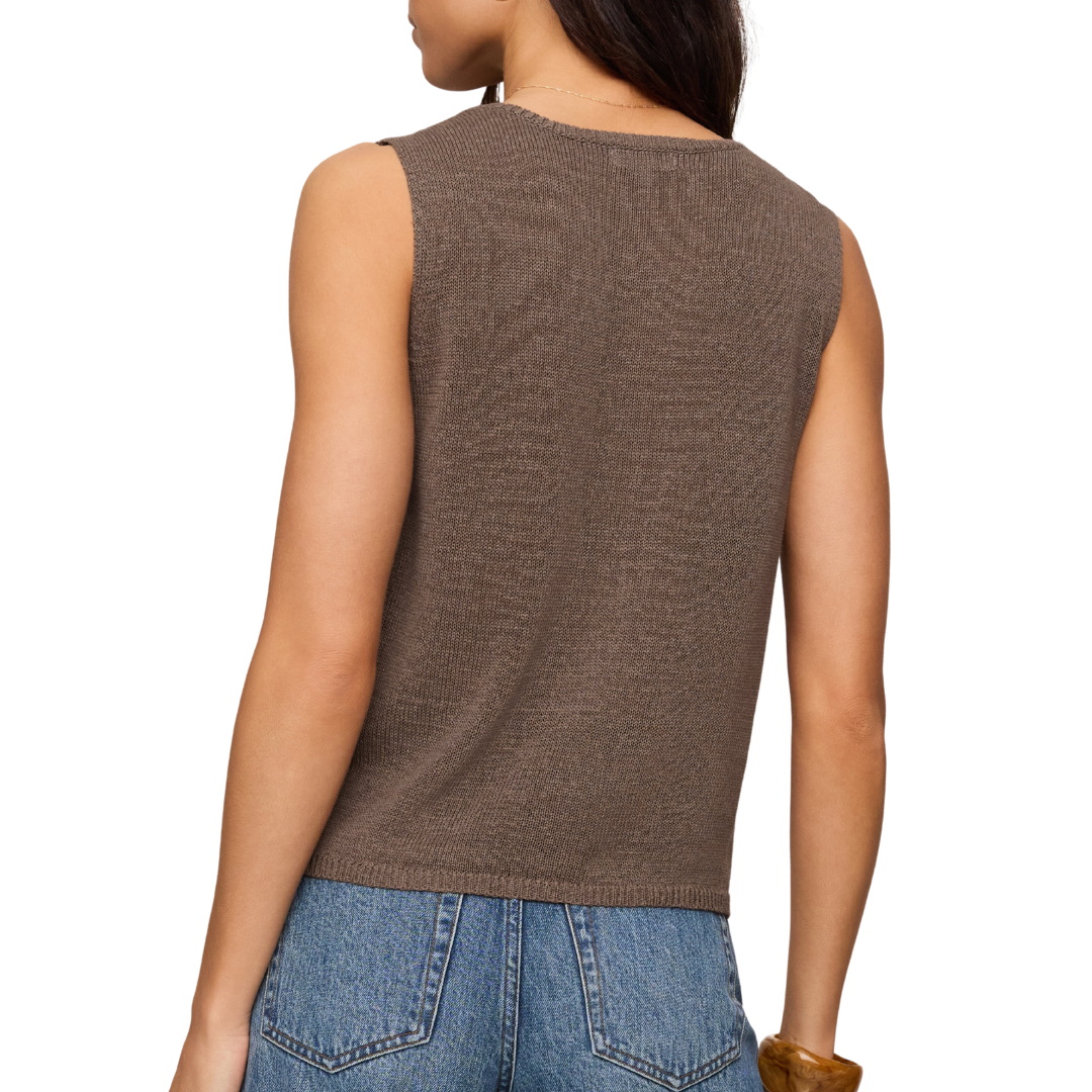 Syd Linen Knit Tank Vest in Pebble Coast
