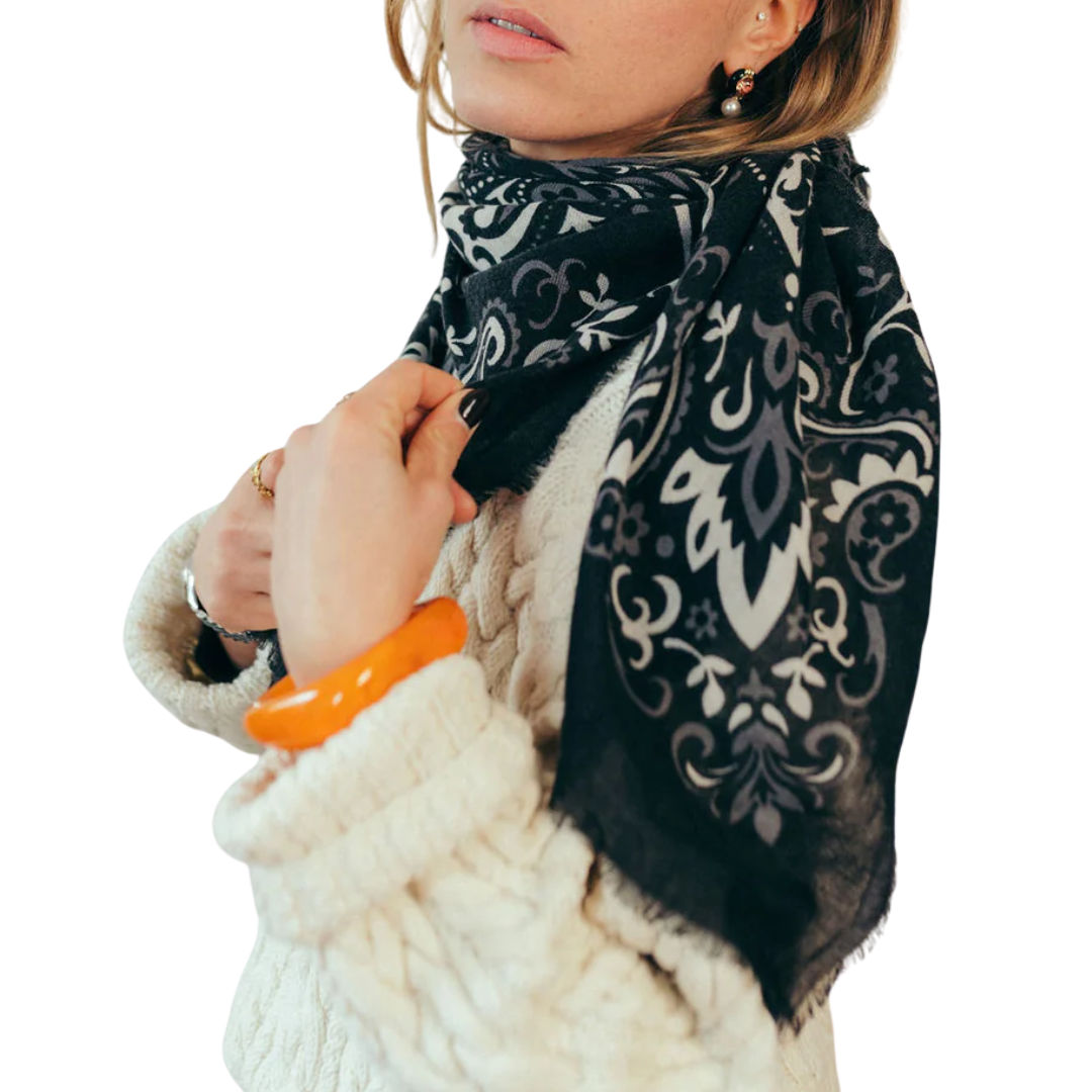 Secret Garden Bandana Scarf in Noir