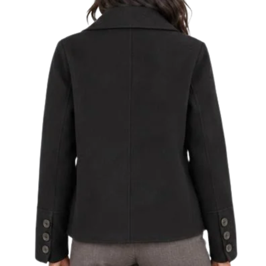 Cable Knit Insert Notch Collar Coat in Black