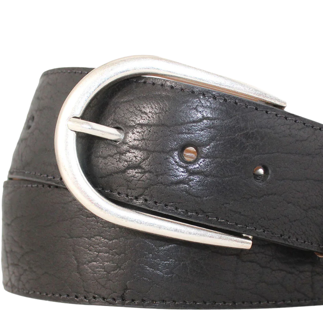 Tucson Bison Belt Silver Buckle in Black