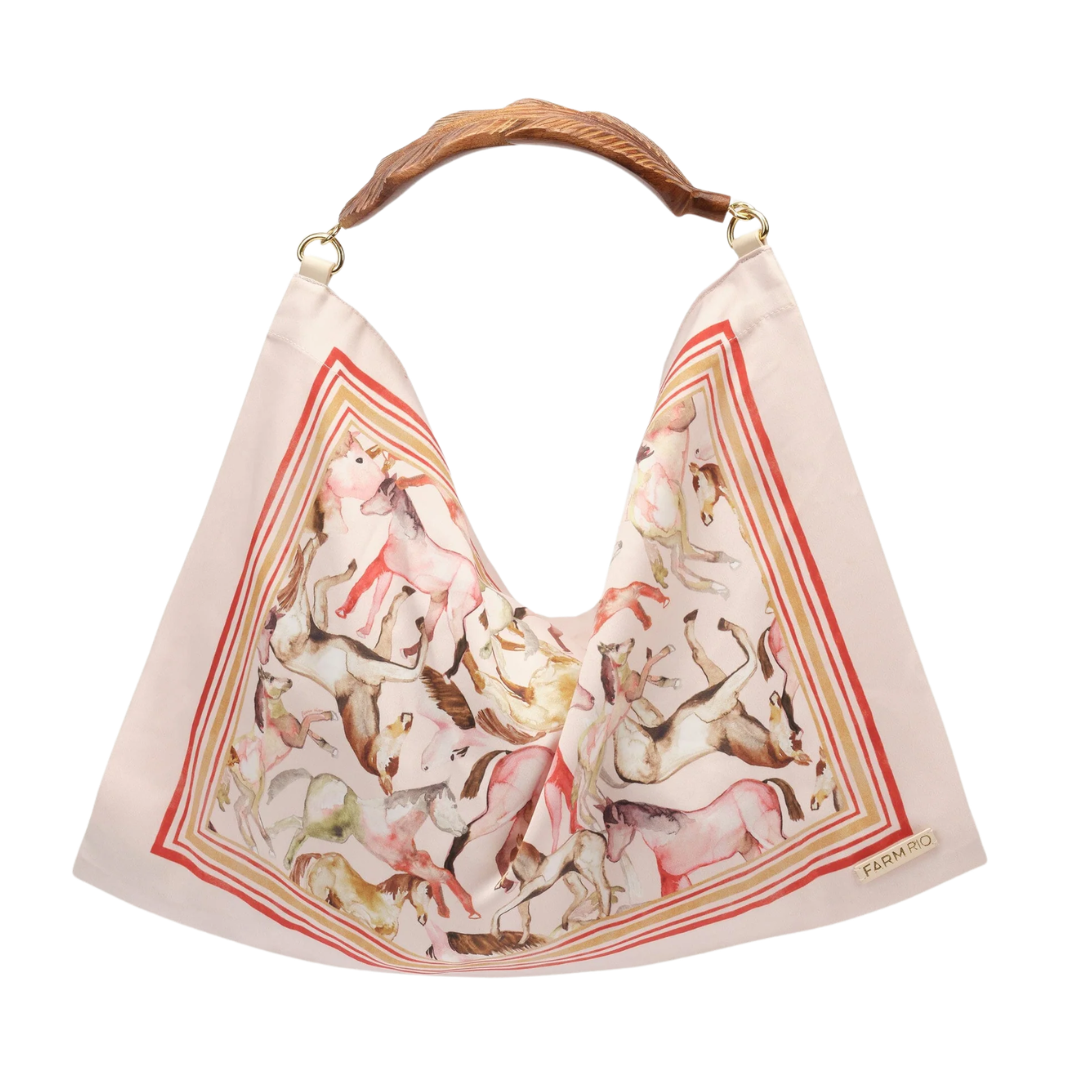 Satin Scarf Small Bag in Soft Pink Horses