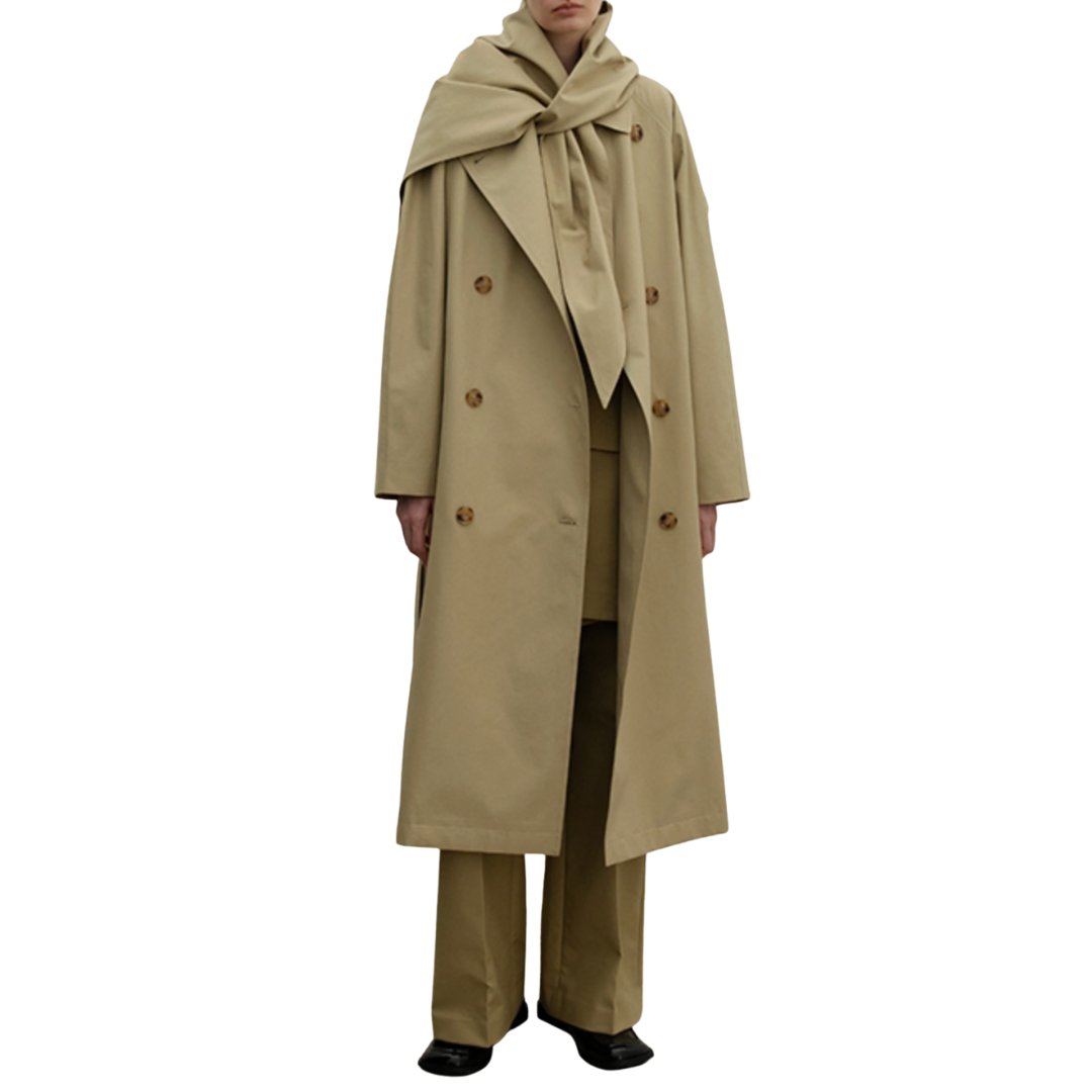 Scarf Trench Coat in Khaki