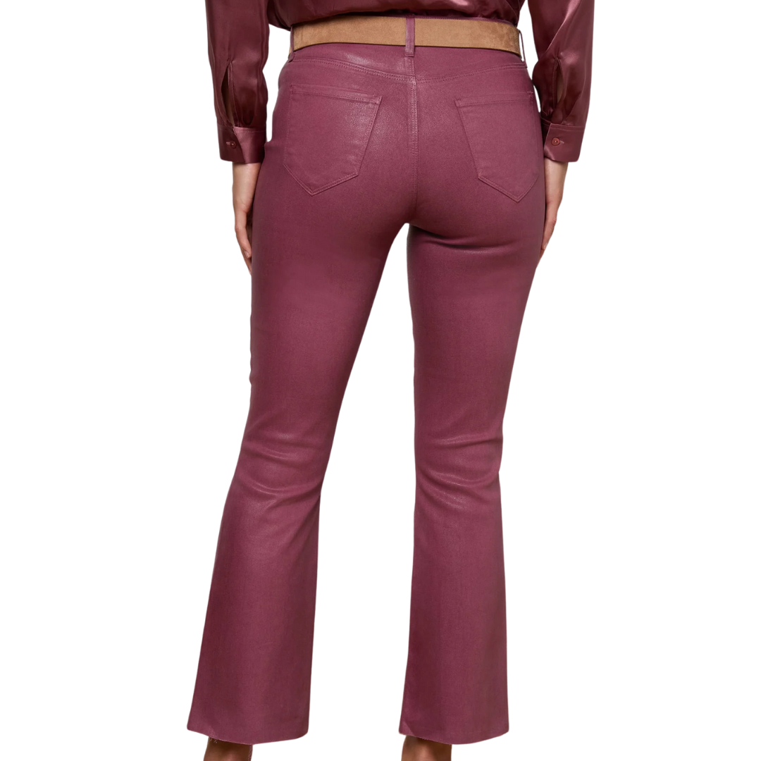 Kendra Coated Cropped Flare Jean in Deep Mauve Coated
