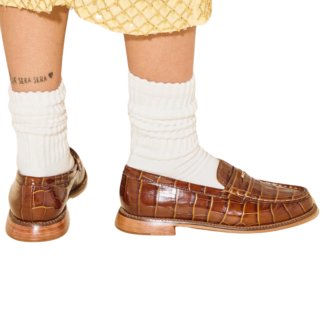 Elba Penny Loafer in Hickory Embossed Croc