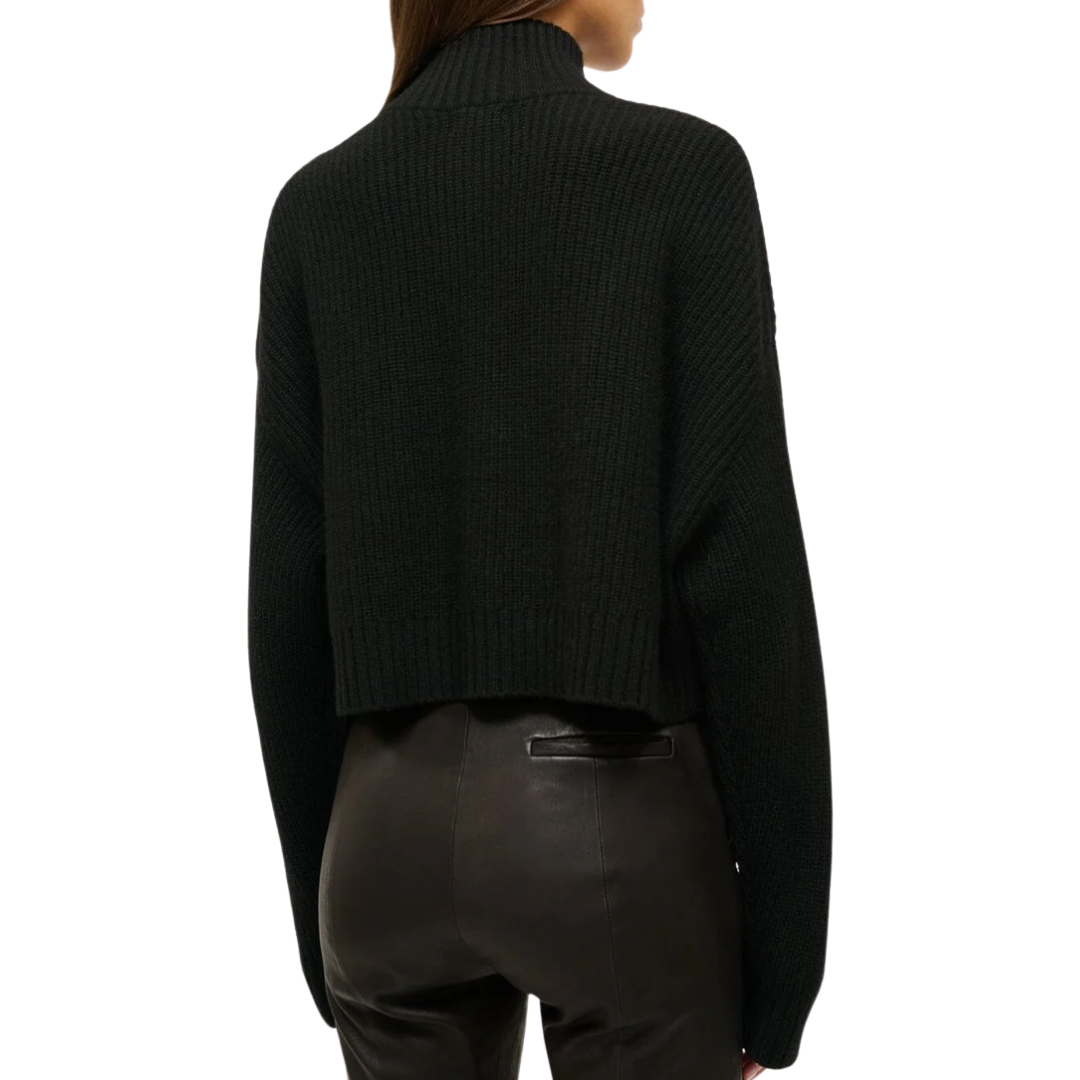 Cropped Hampton Cashmere Sweater in Black