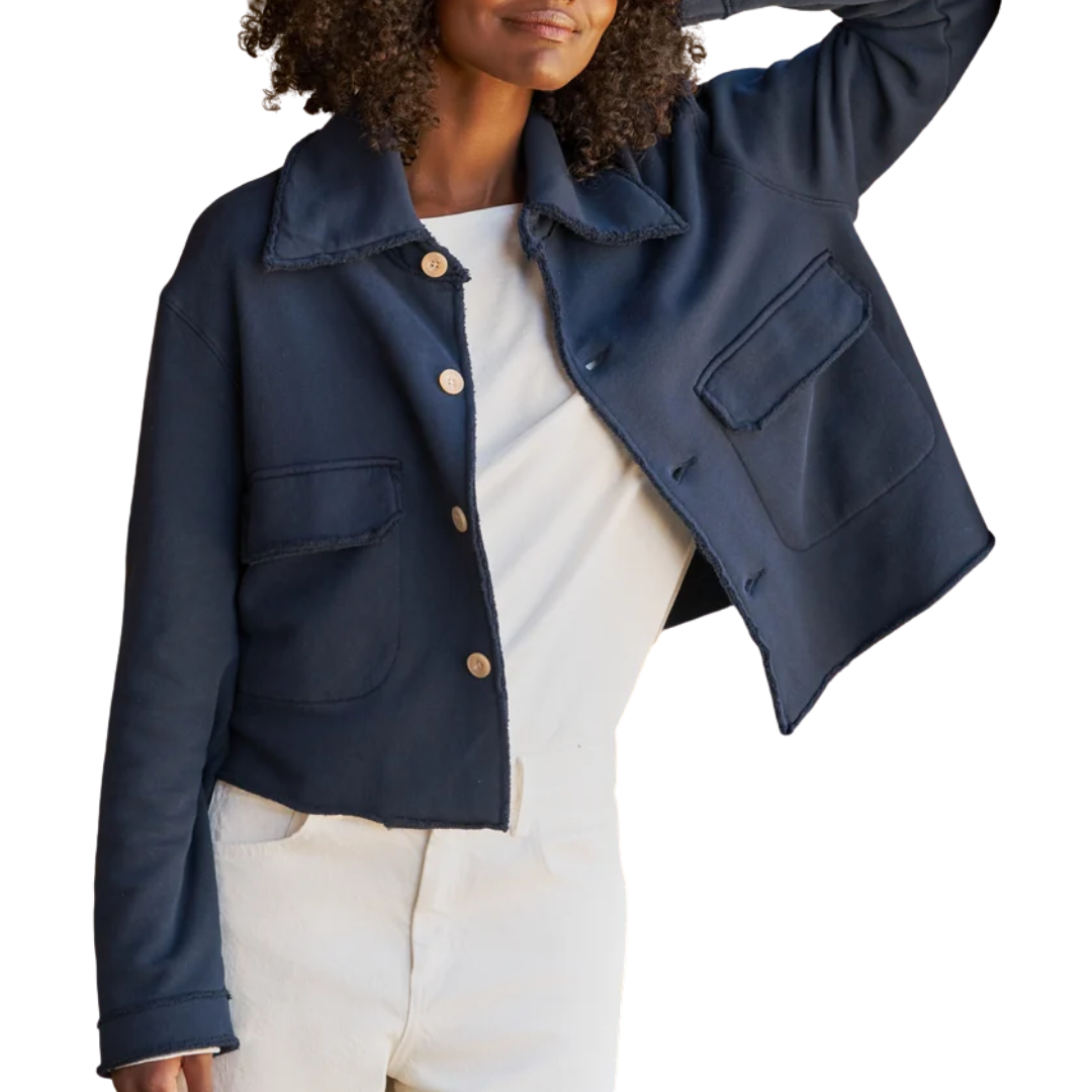 Rowan Cropped Sweatshirt Utility Jacket in Classic Navy