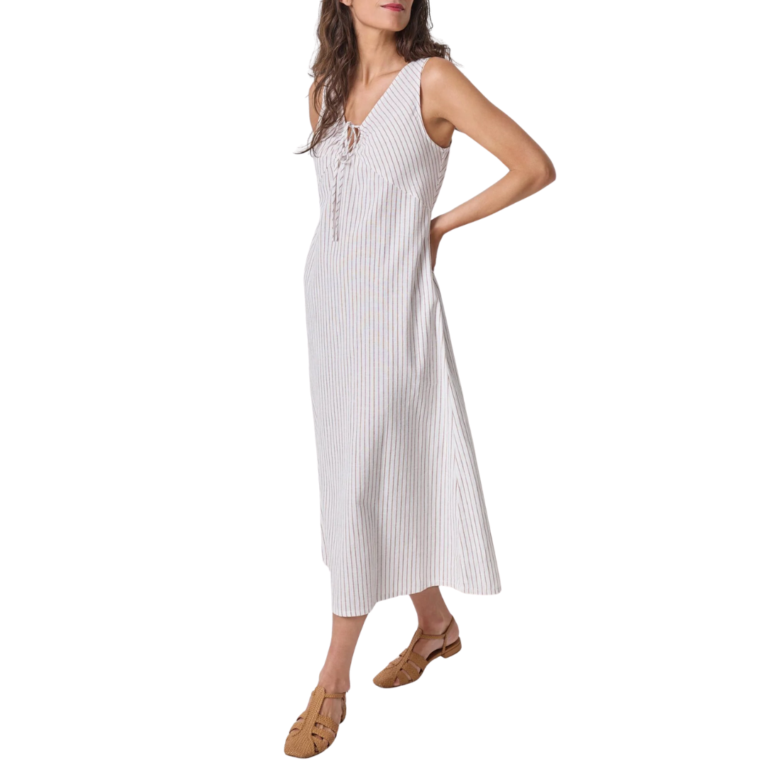 Striped Keyhole Midi Dress in Bark Stripe