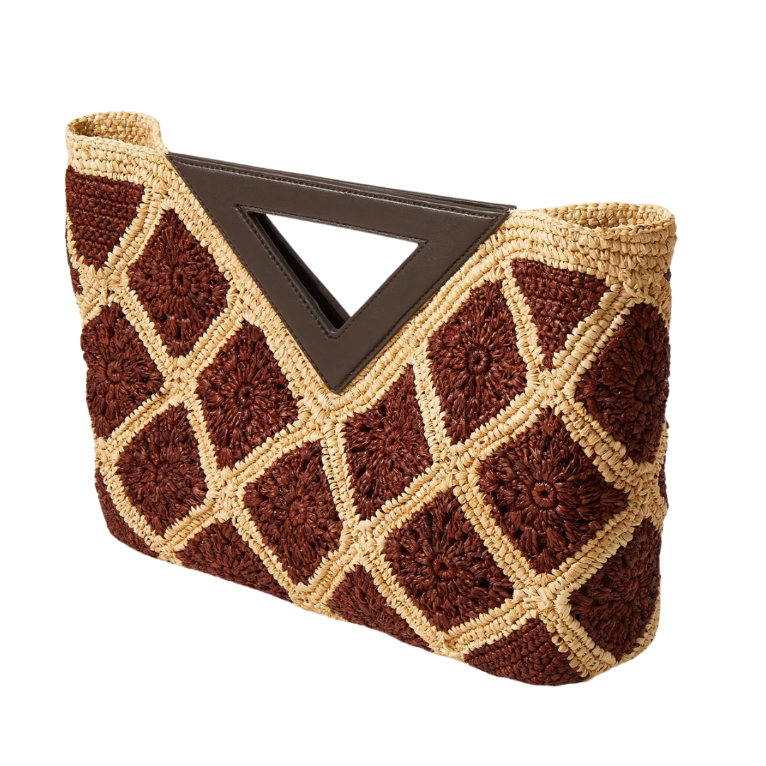 Raffia Vesper Clutch in Espresso Multi