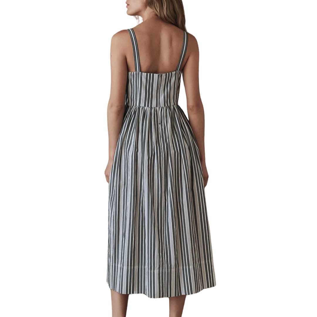 The Reyes Dress in Parchment Stripe