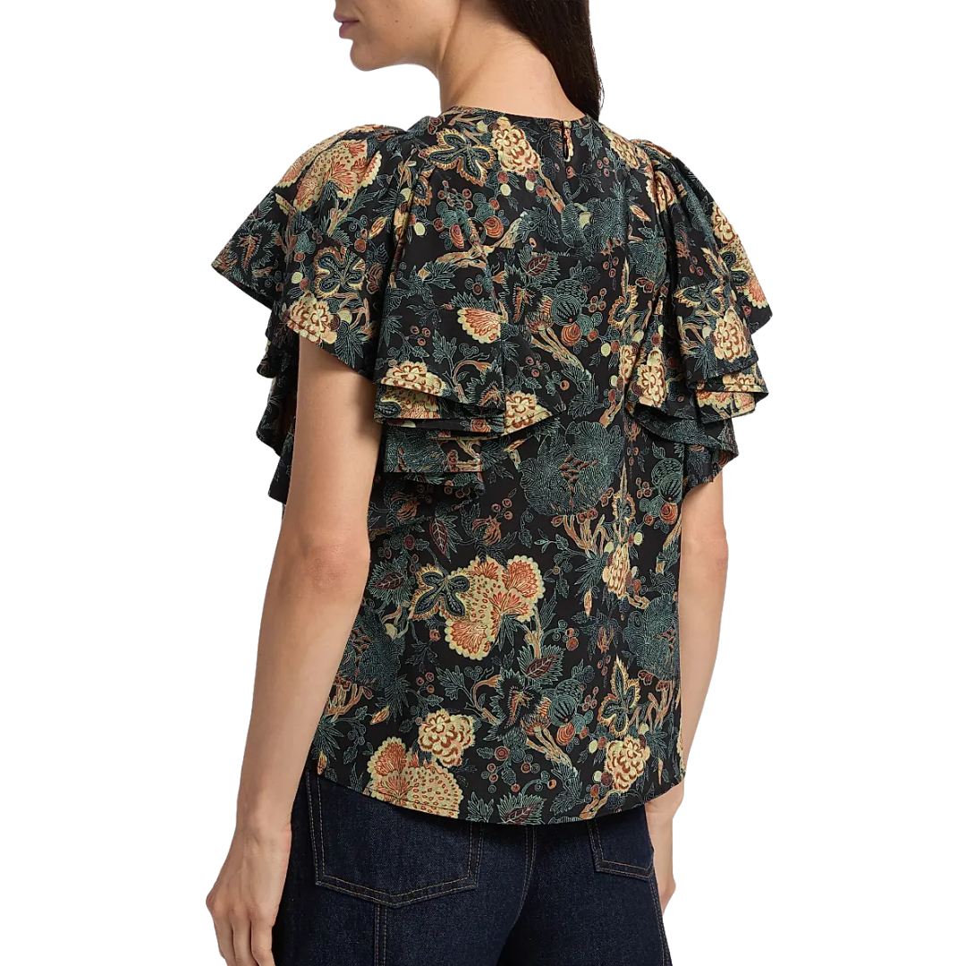 Lena Silk Flutter Sleeve Blouse in Nuit