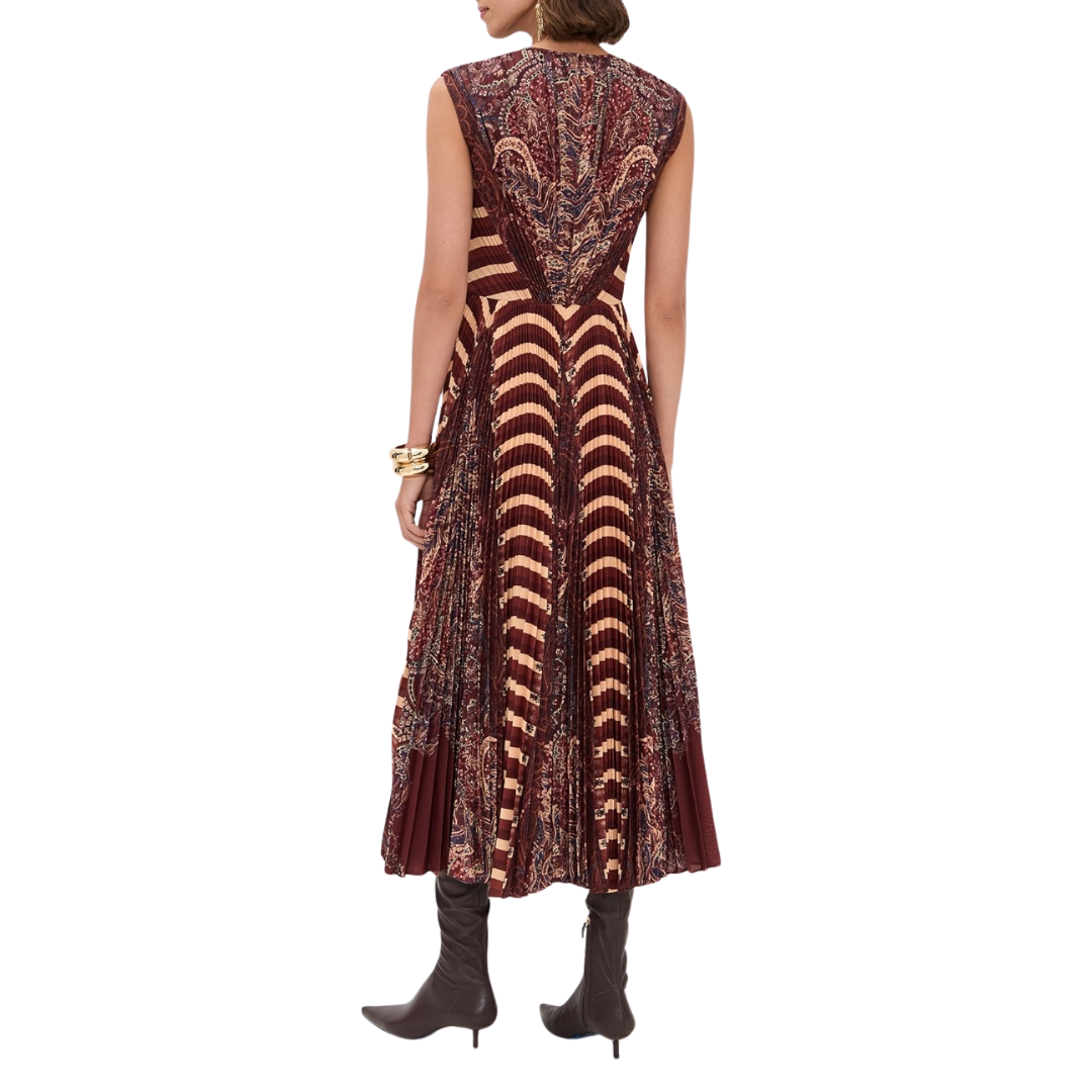 Violeta Pleated Sleeveless Midi Dress in Topaz