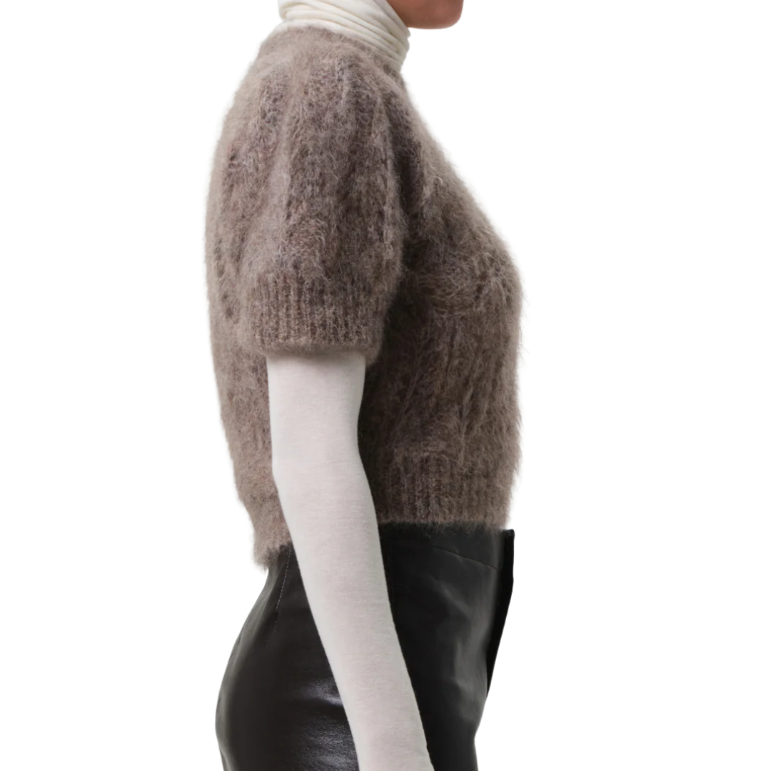 Odette Puff Sleeve Sweater in Mushroom