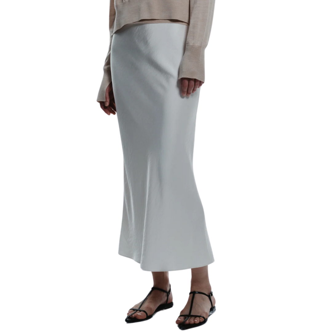 Talia Charmeuse Midi Skirt in Ivory