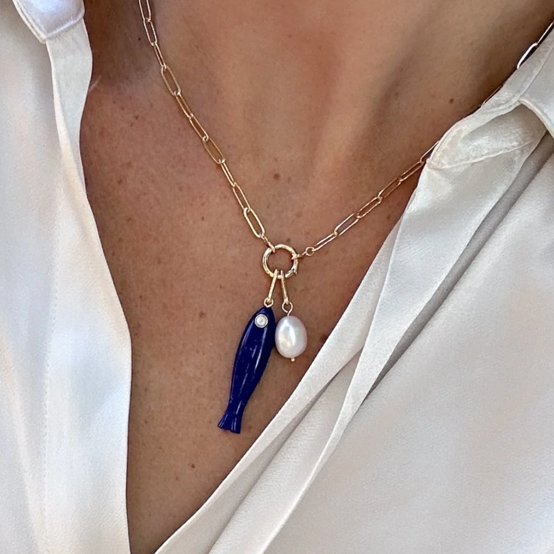 Fortuna Fish Colette Necklace in Lapis