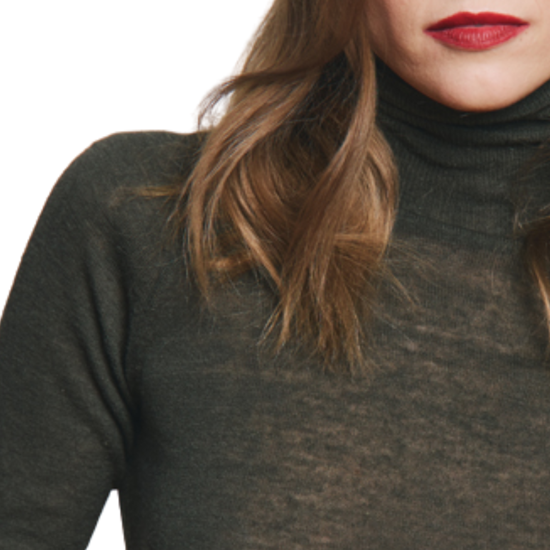 Fitted Sheer Elbow Sleeve Turtleneck in Cypress