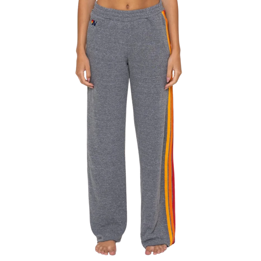 5 Stripe Wide Leg Pocket Sweatpants in Heather Grey