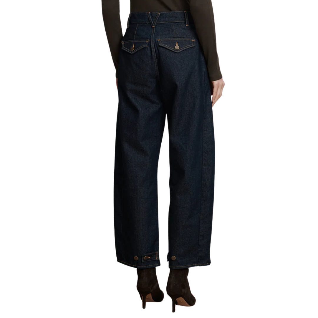 Ryder Adjustable Button Hem Barrel Jean in Indigo Rinse