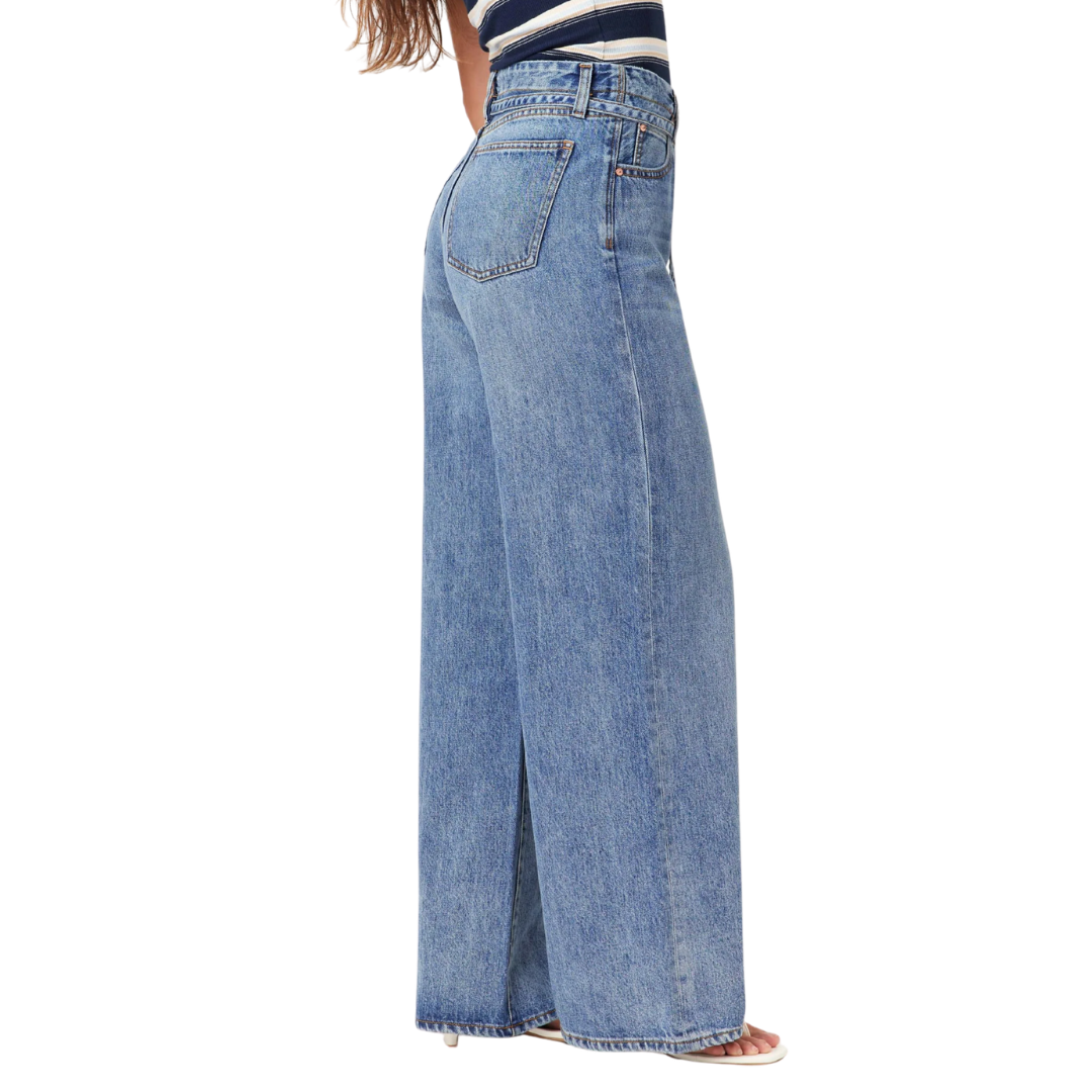 Brynn Belted Wide Leg Jeans in Cove