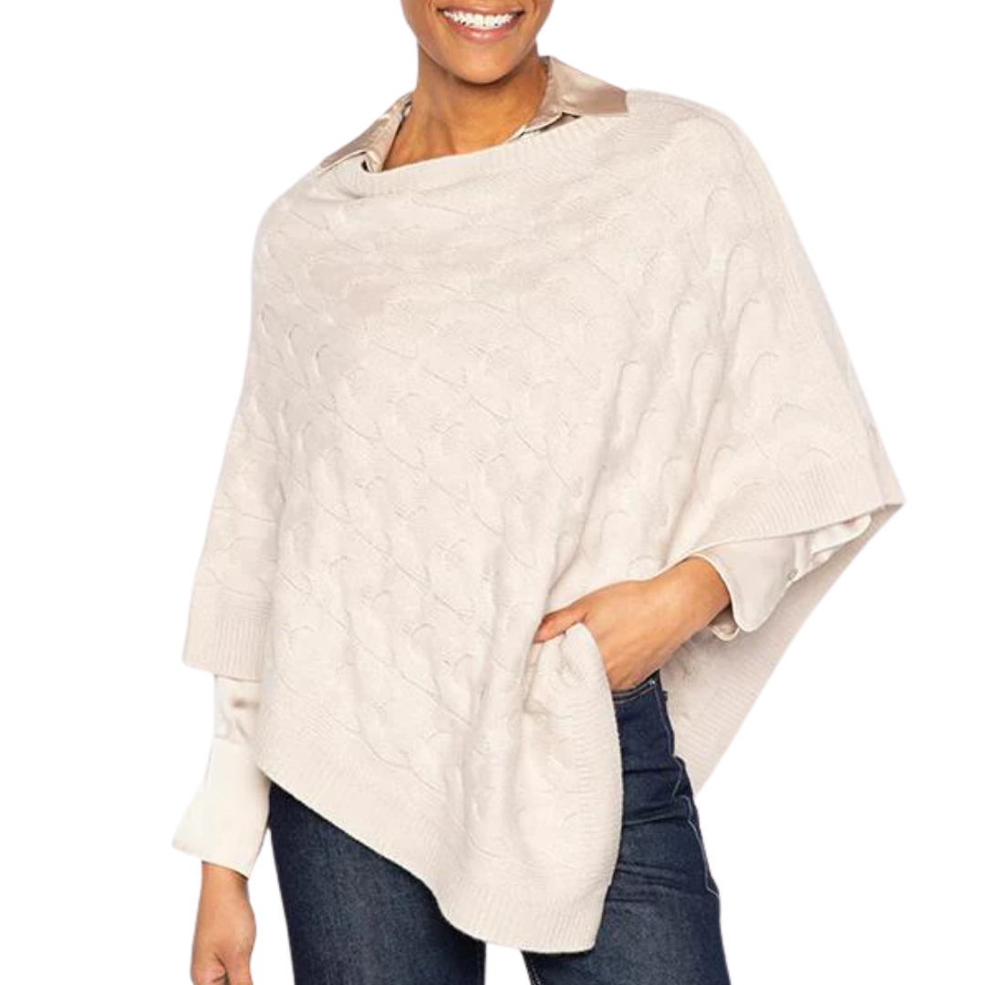 Luxe Cable Poncho in Oat