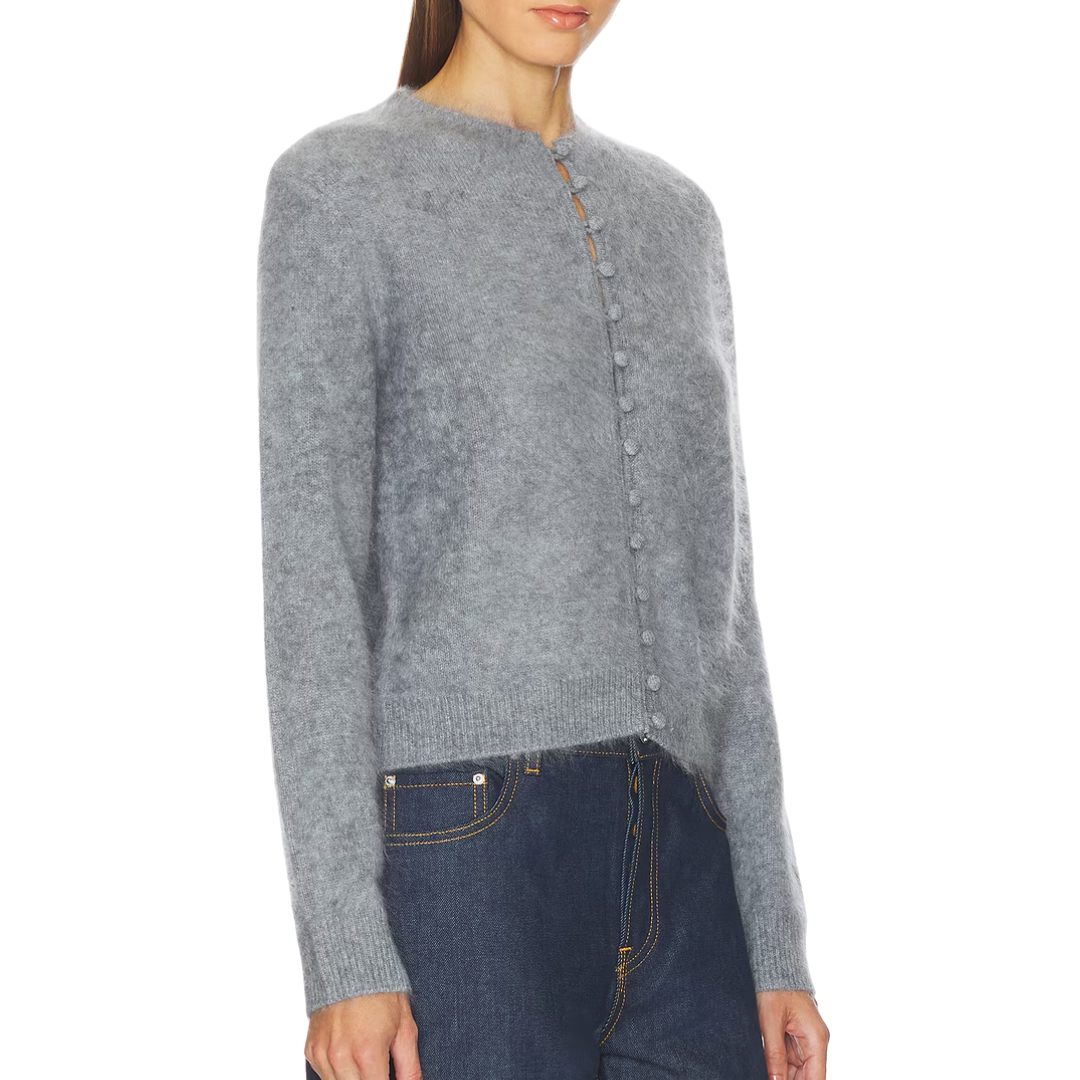 Jada Brushed Cashmere Cardigan in Heather Grey